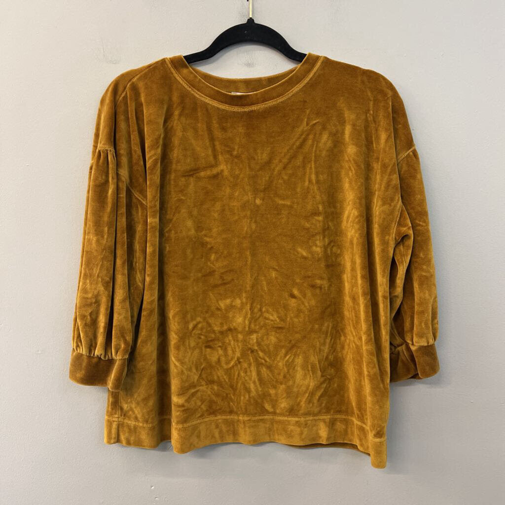 Garnet Hill Gold Velvet Long Sleeve Top Small