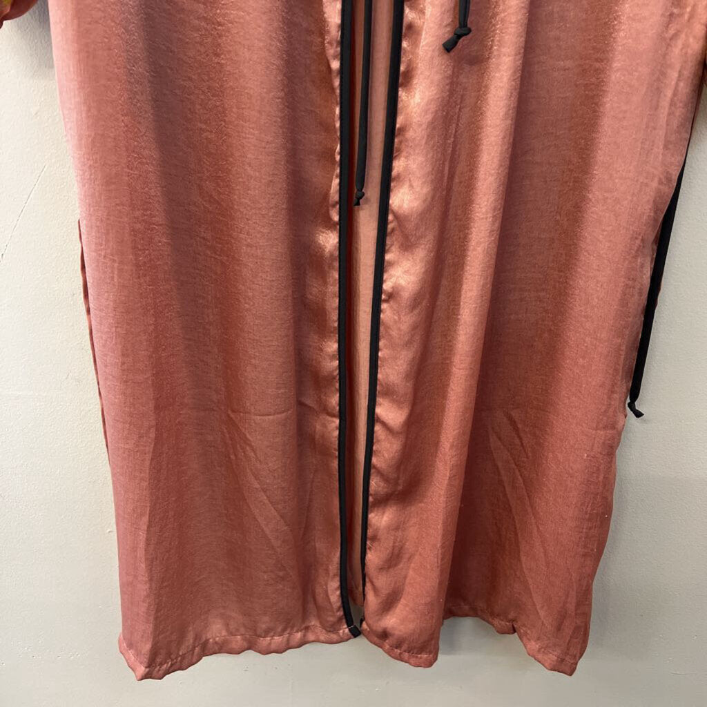 Umgee Pink Silky Embroidered Sleeves Open Front Duster Kimono Top Small