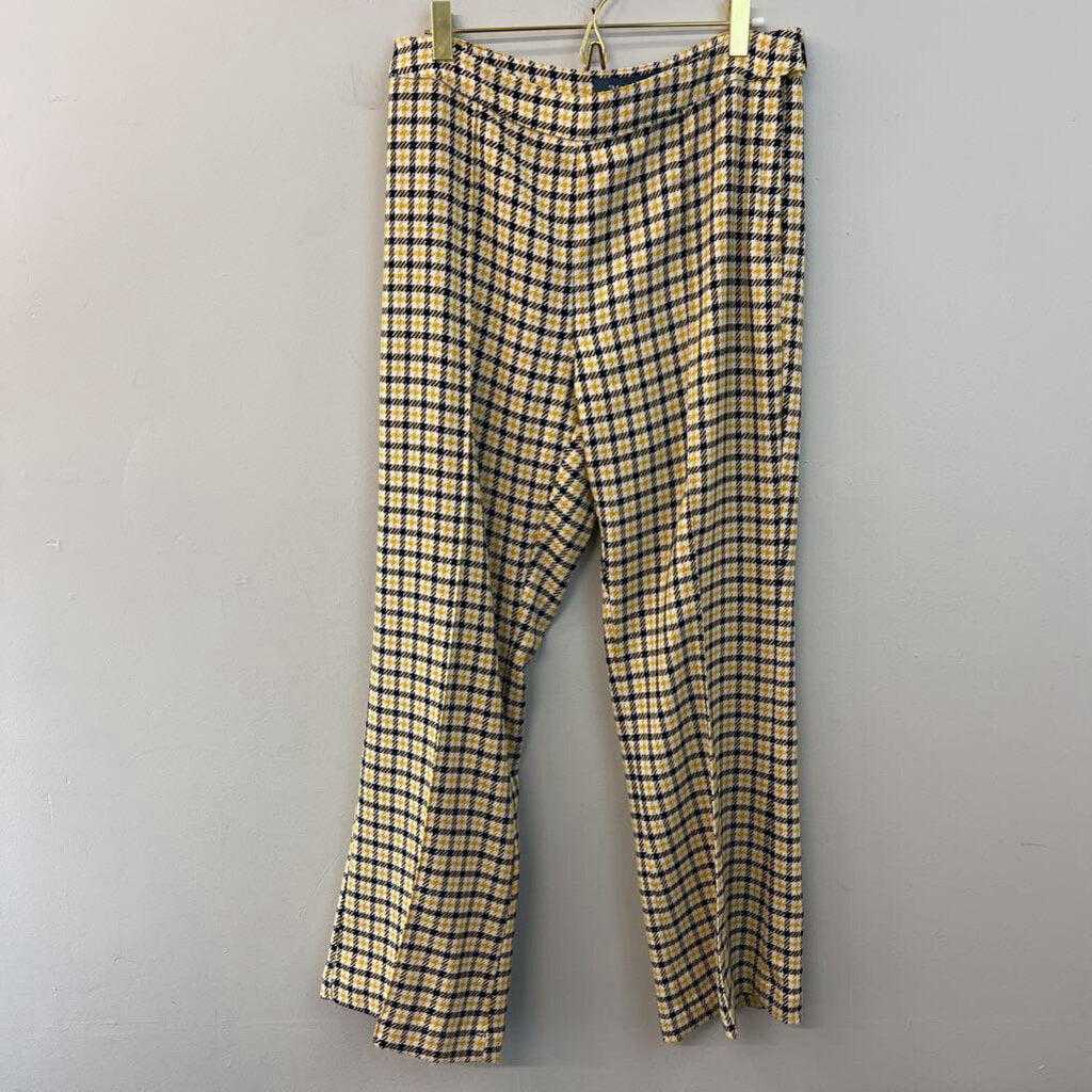 ModCloth White/ Yellow/ Black Houndstooth Wide Leg Pants 8