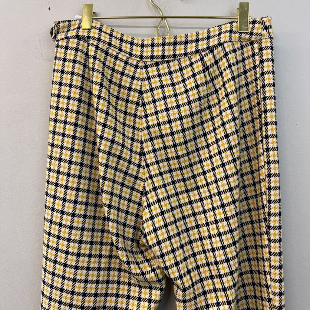 ModCloth White/ Yellow/ Black Houndstooth Wide Leg Pants 8