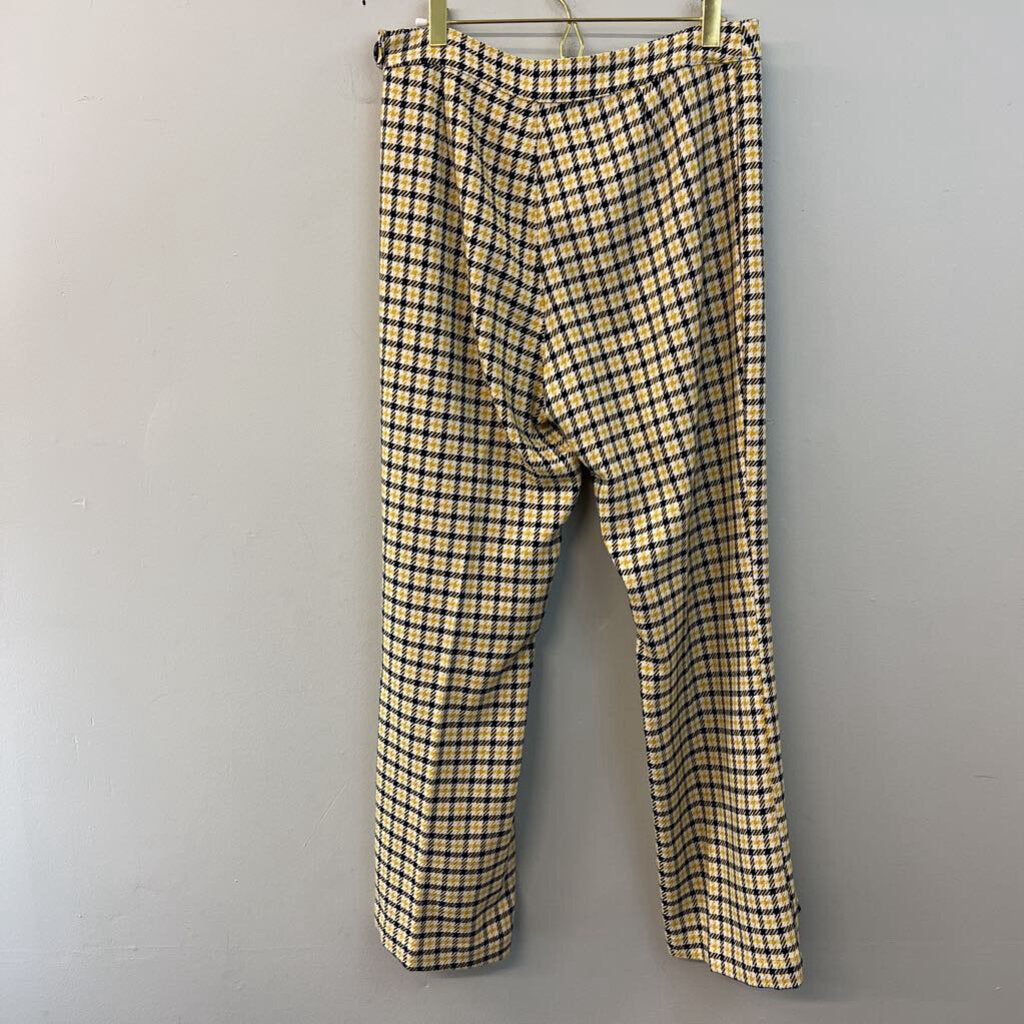 ModCloth White/ Yellow/ Black Houndstooth Wide Leg Pants 8