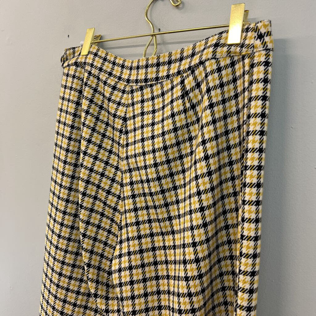 ModCloth White/ Yellow/ Black Houndstooth Wide Leg Pants 8