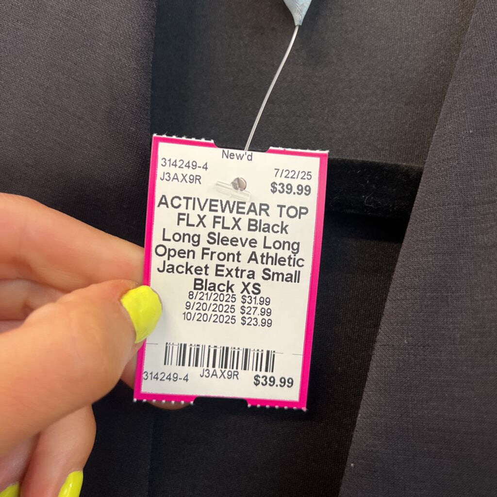 FLX Black Long Sleeve Long Open Front Athletic Jacket Extra Small