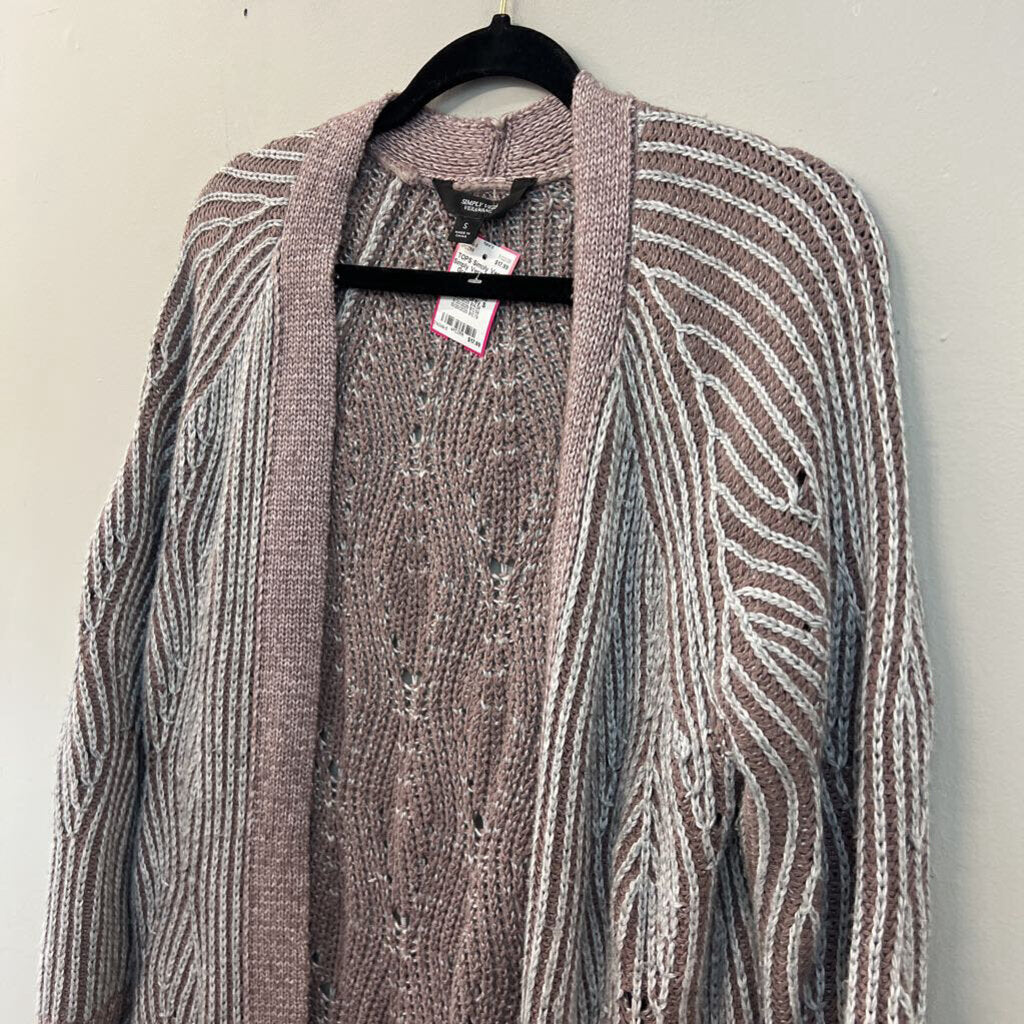Simply Vera Mayve/ Grey Knit Long Sleeve Open Front Cardigan Small
