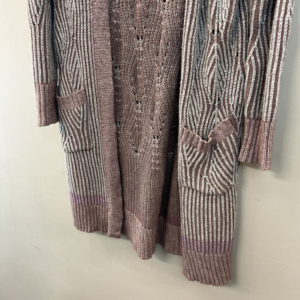 Simply Vera Mayve/ Grey Knit Long Sleeve Open Front Cardigan Small