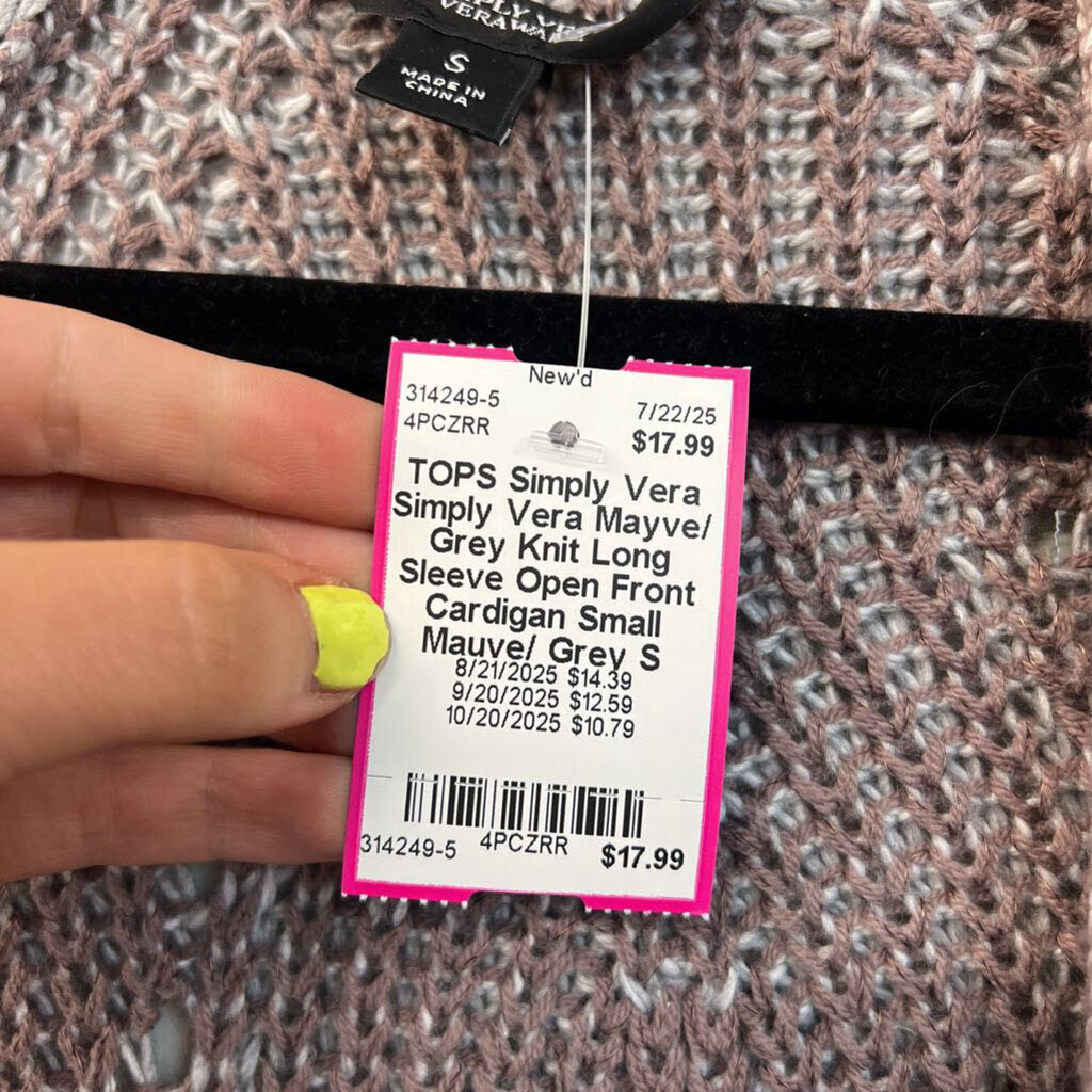 Simply Vera Mayve/ Grey Knit Long Sleeve Open Front Cardigan Small