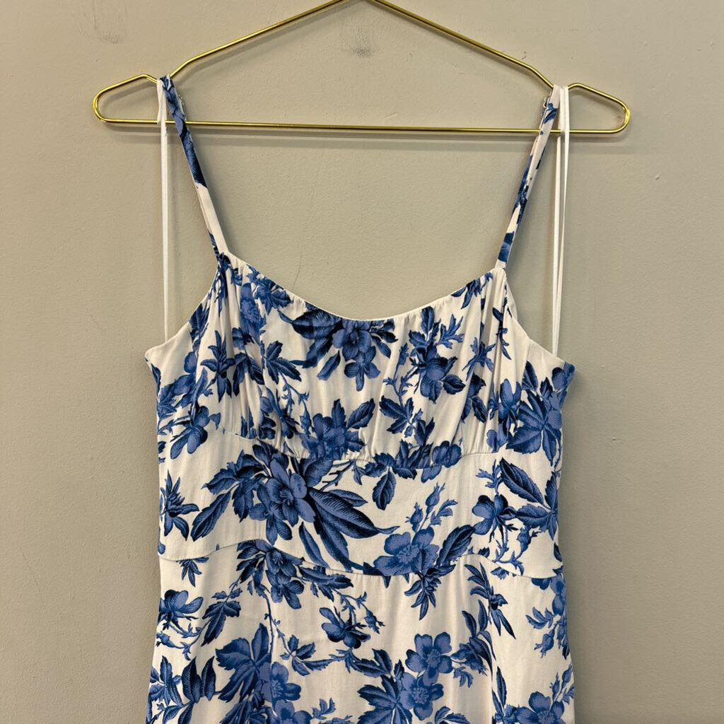 Loft White/ Blue Flower Print Maxi Dress 8