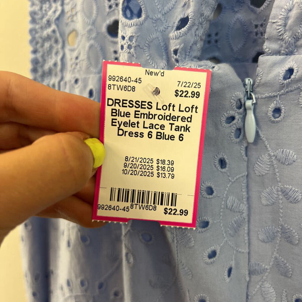 Loft Blue Embroidered Eyelet Lace Tank Dress 6