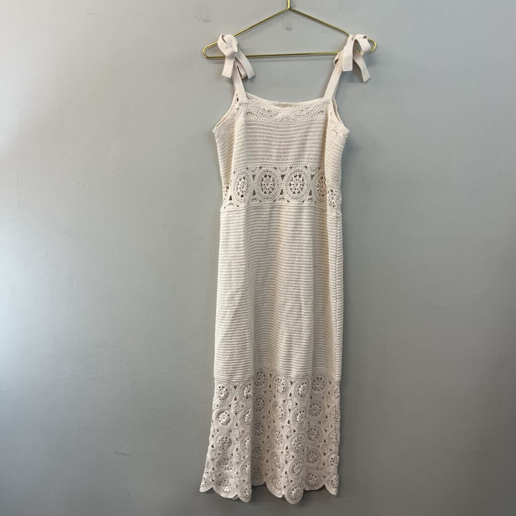Loft Beach Cream Crochet Knit Maxi Dress Small