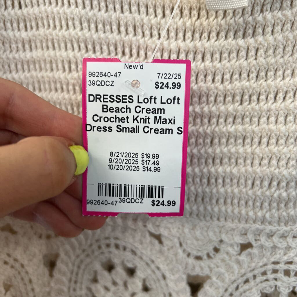 Loft Beach Cream Crochet Knit Maxi Dress Small