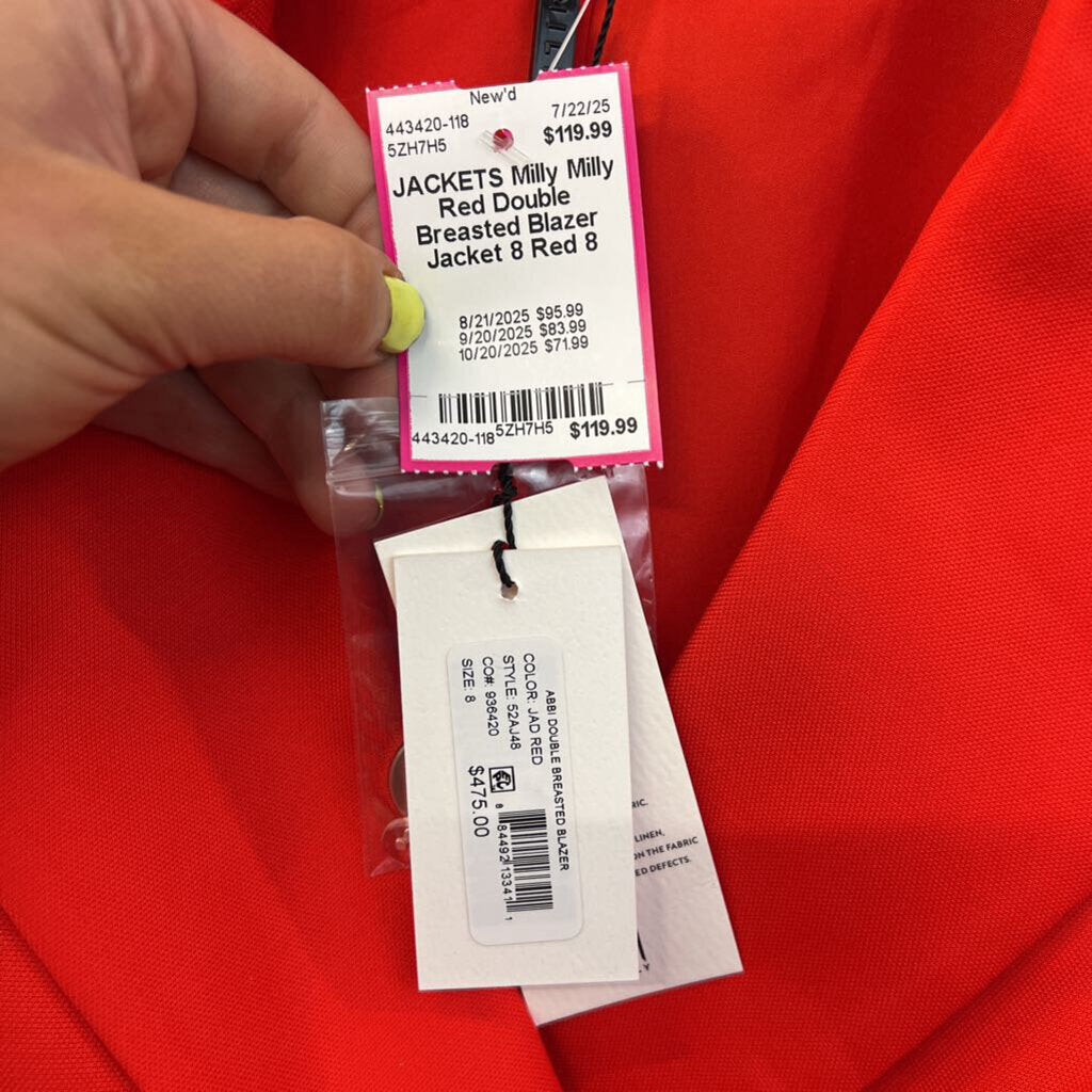 Milly Red Double Breasted Blazer Jacket 8