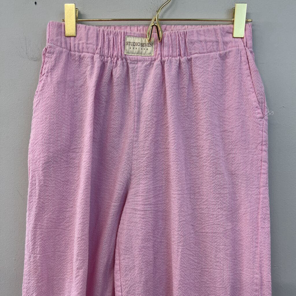 Studio Seven Pink/ White Striped Wide Leg Pull On Pants Small