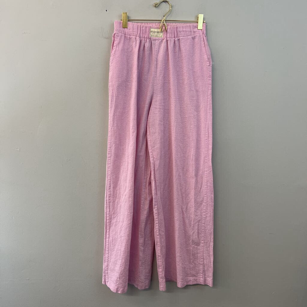 Studio Seven Pink/ White Striped Wide Leg Pull On Pants Small
