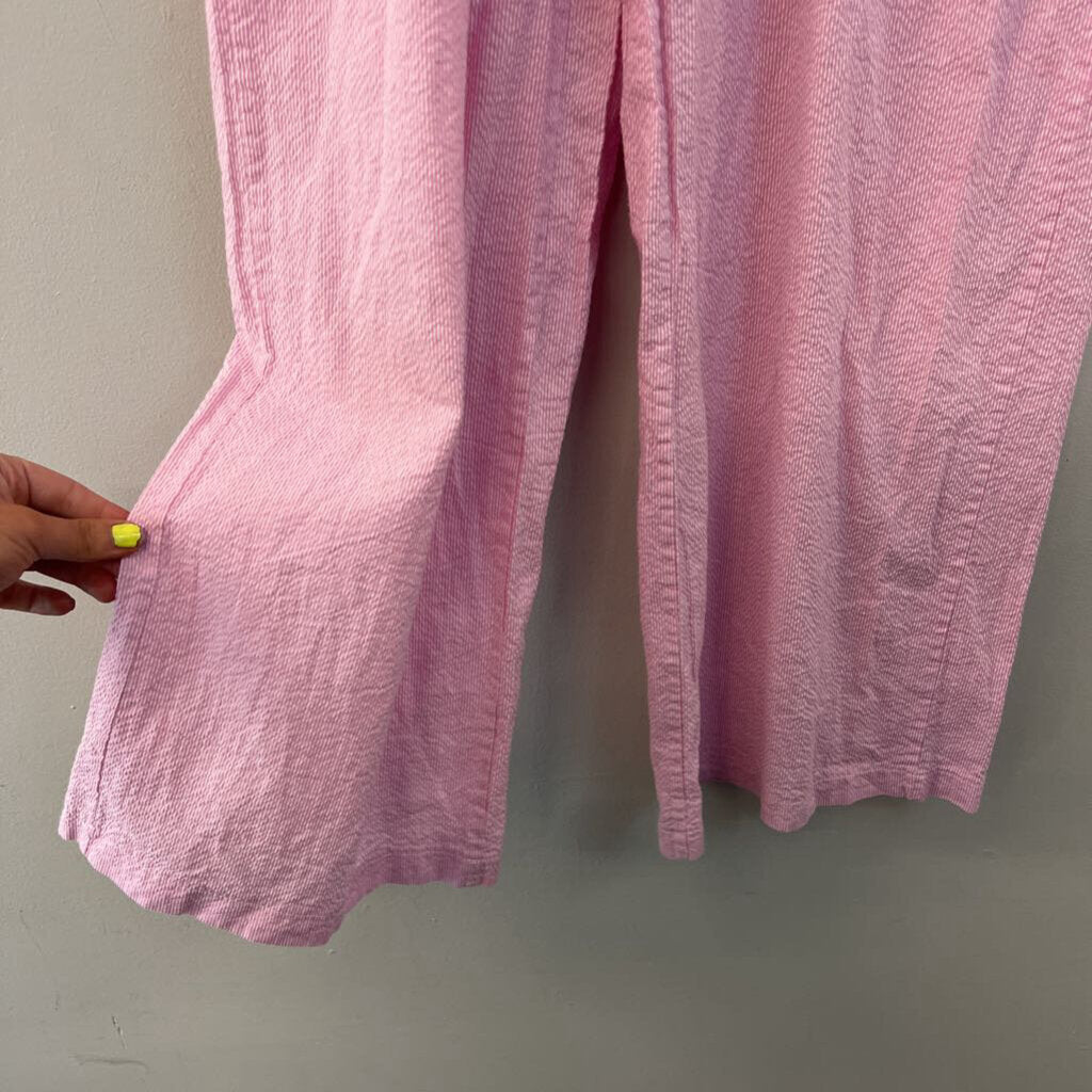 Studio Seven Pink/ White Striped Wide Leg Pull On Pants Small