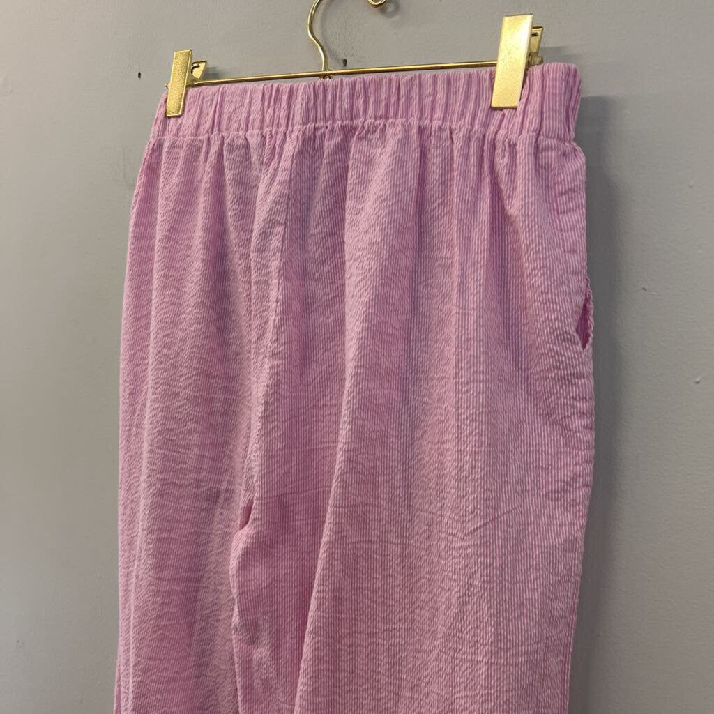 Studio Seven Pink/ White Striped Wide Leg Pull On Pants Small