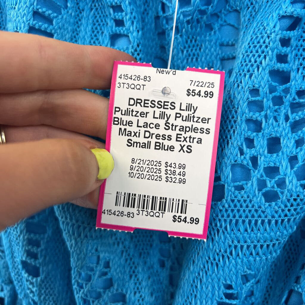 Lilly Pulitzer Blue Lace Strapless Maxi Dress Extra Small