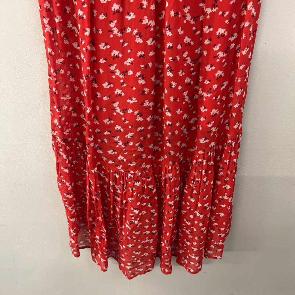Lucky Brand Red/ White/ Black Flower Print Long Sleeve Midi Dress Small