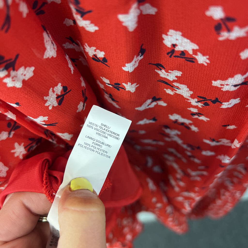 Lucky Brand Red/ White/ Black Flower Print Long Sleeve Midi Dress Small