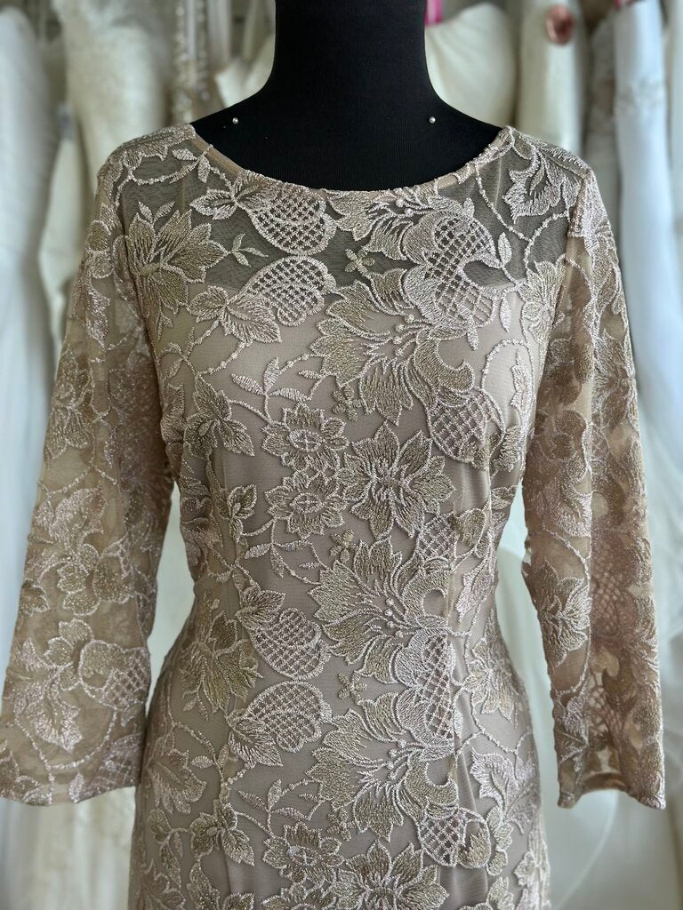 Alex Evenings Mauve/ Gold Lace Long Sleeve Short Formal Dress 6