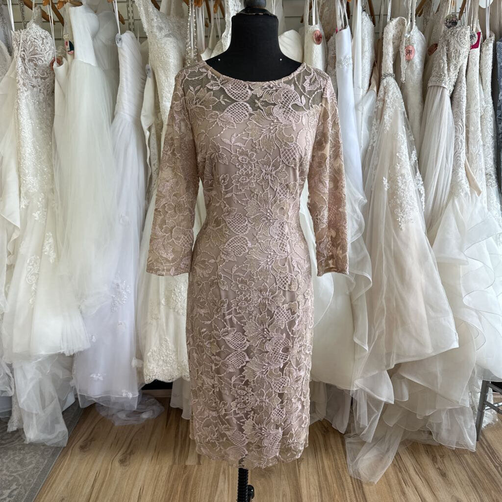 Alex Evenings Mauve/ Gold Lace Long Sleeve Short Formal Dress 6