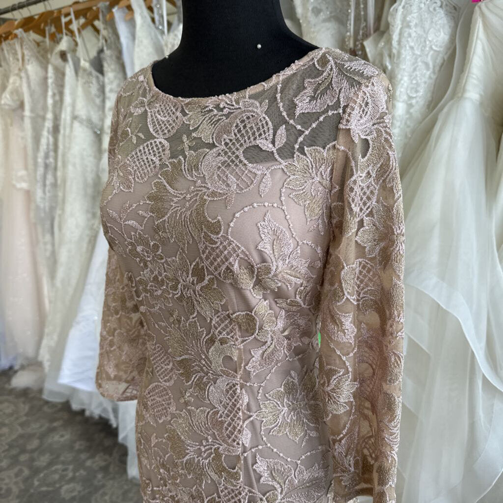Alex Evenings Mauve/ Gold Lace Long Sleeve Short Formal Dress 6