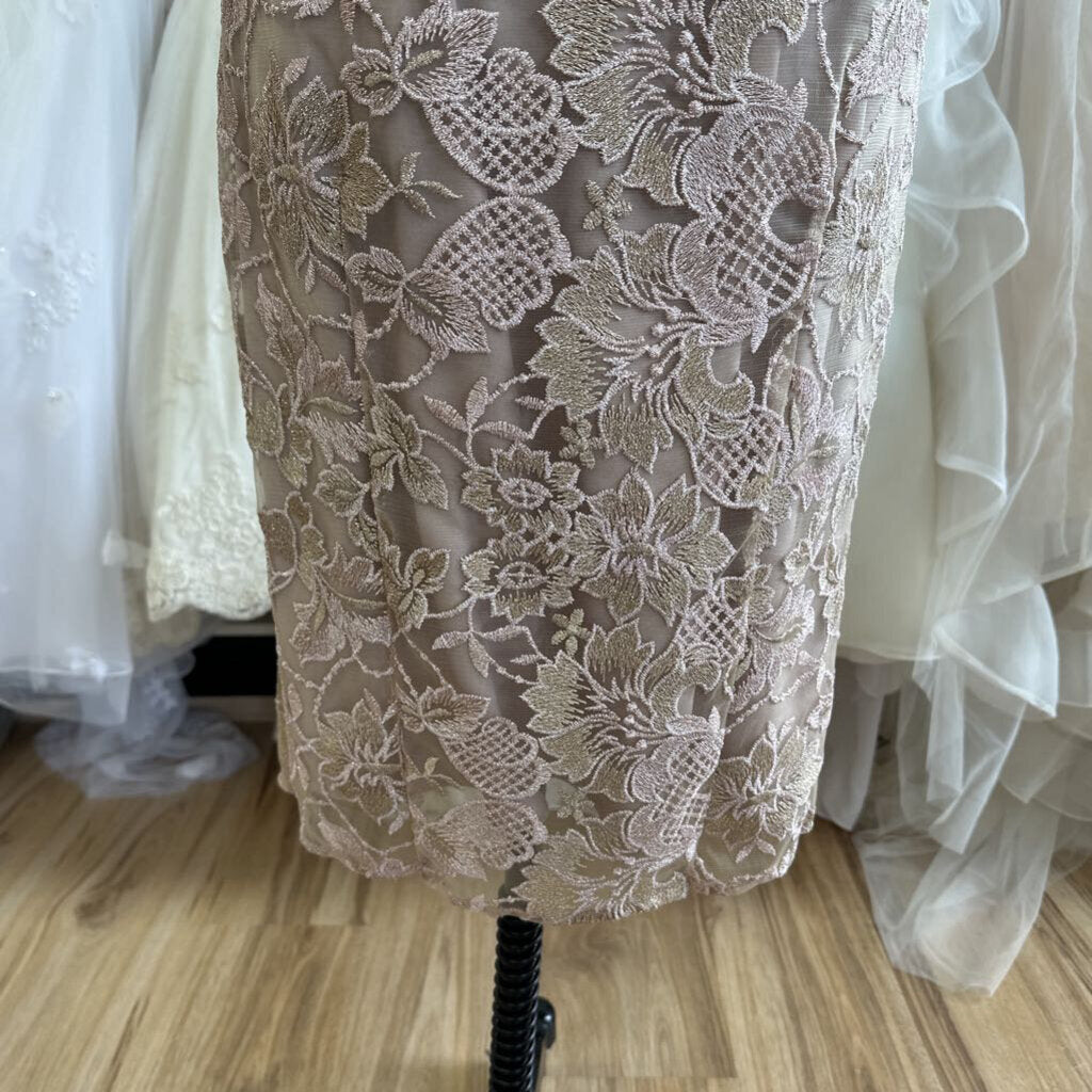 Alex Evenings Mauve/ Gold Lace Long Sleeve Short Formal Dress 6