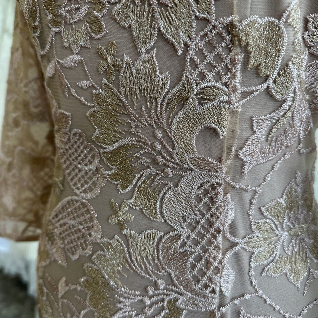 Alex Evenings Mauve/ Gold Lace Long Sleeve Short Formal Dress 6