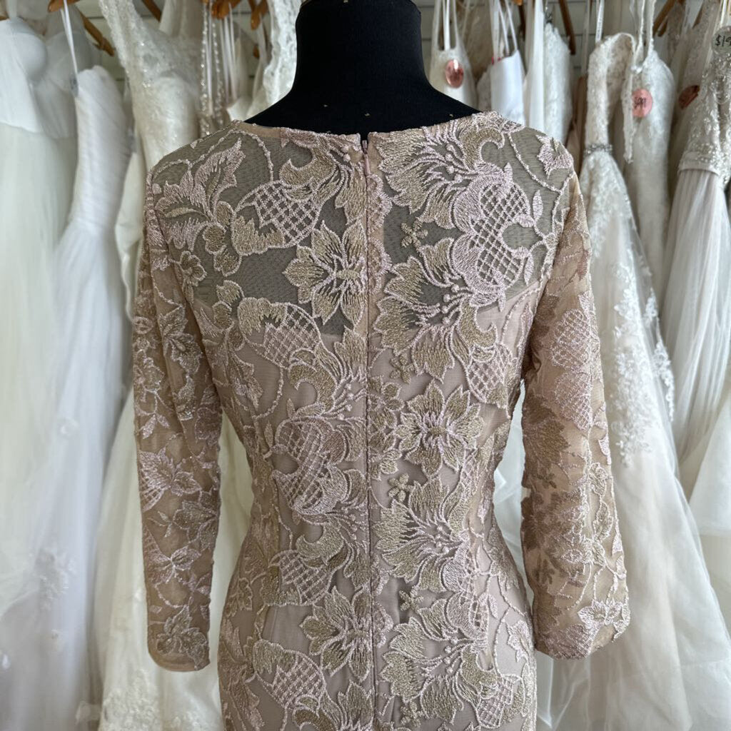 Alex Evenings Mauve/ Gold Lace Long Sleeve Short Formal Dress 6