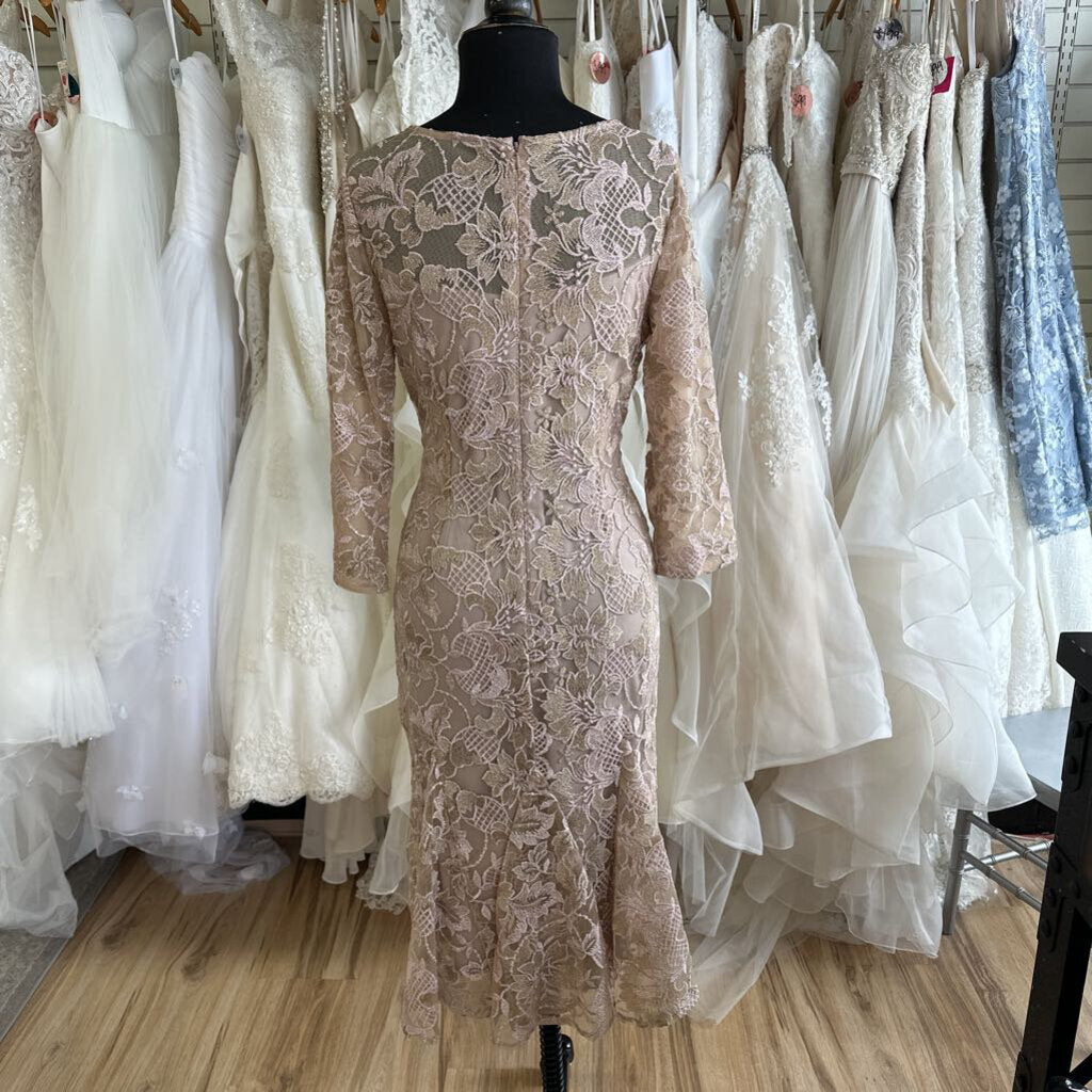 Alex Evenings Mauve/ Gold Lace Long Sleeve Short Formal Dress 6