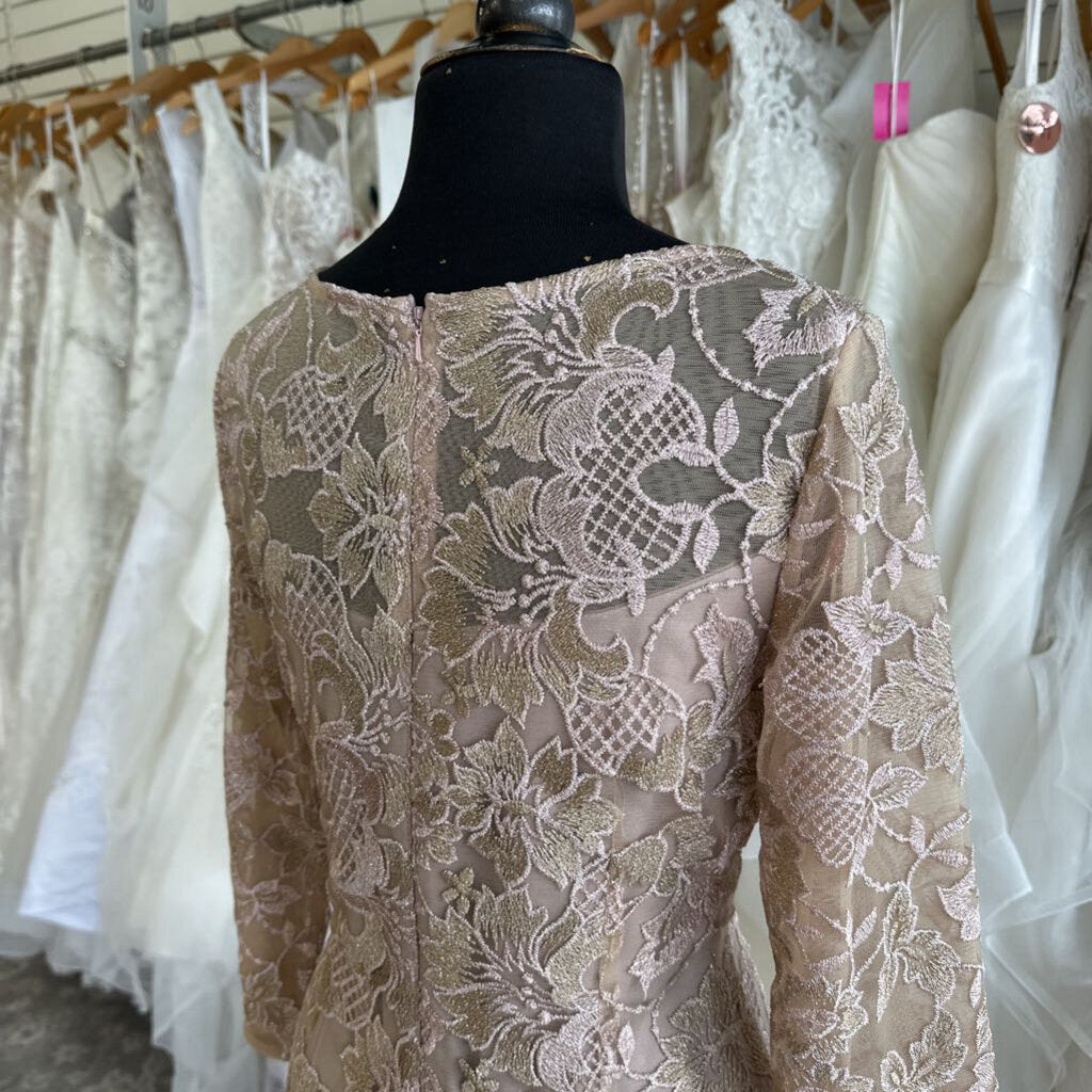Alex Evenings Mauve/ Gold Lace Long Sleeve Short Formal Dress 6