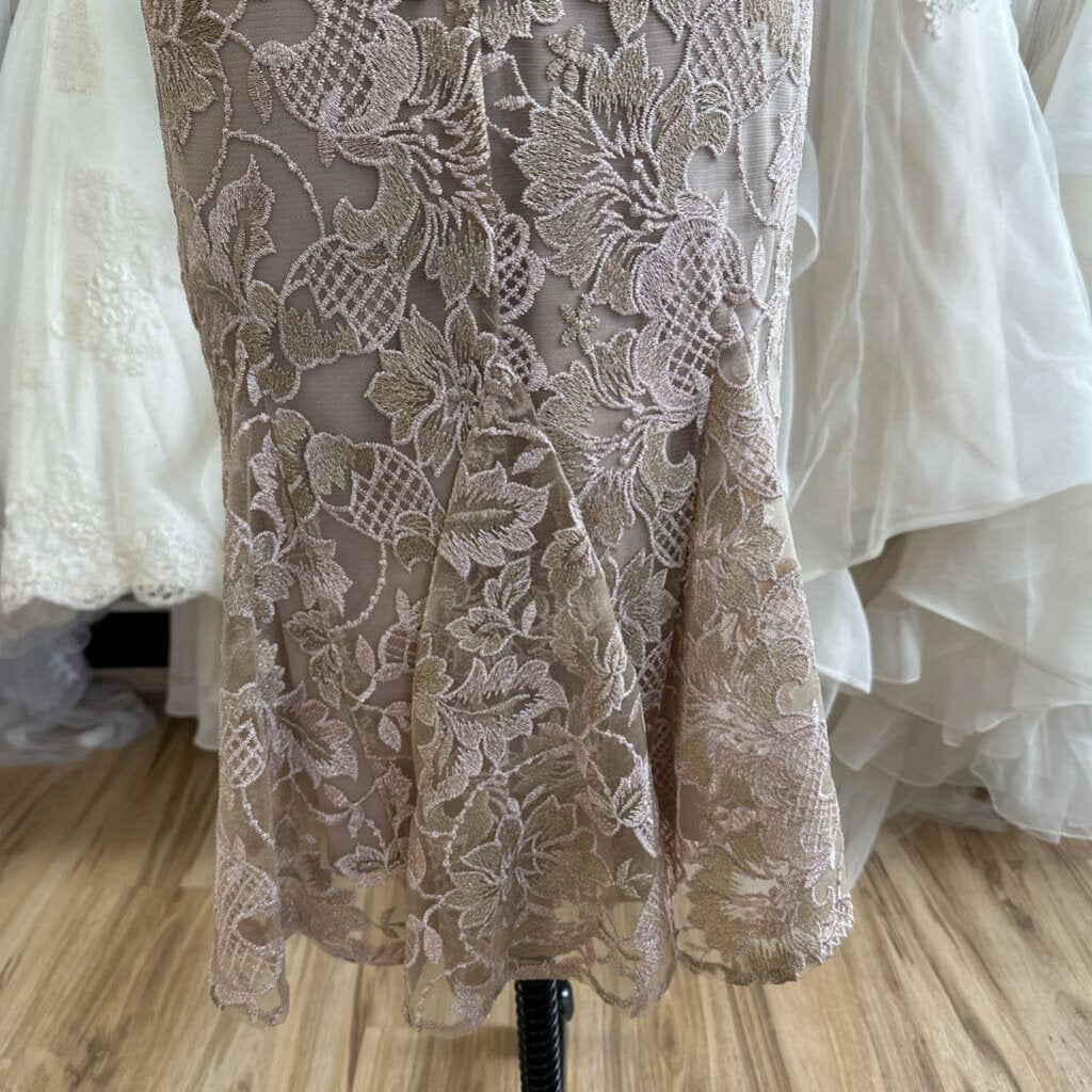 Alex Evenings Mauve/ Gold Lace Long Sleeve Short Formal Dress 6