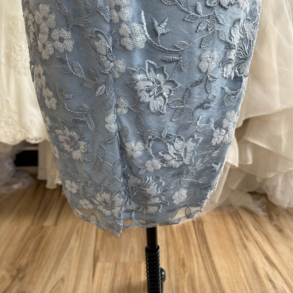 Alex Evenings Blue Sequin Lace Short Sleeve Formal Dress 8