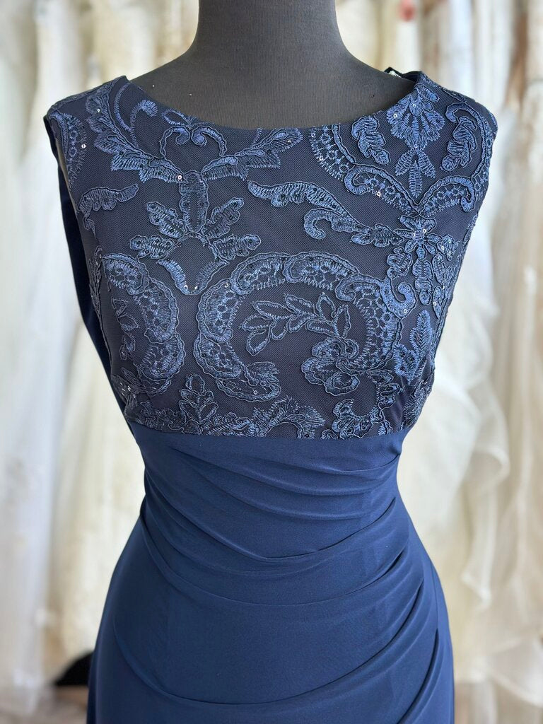 Alex Evenings Navy Lace Top Sleeveless Long Formal Dress 6