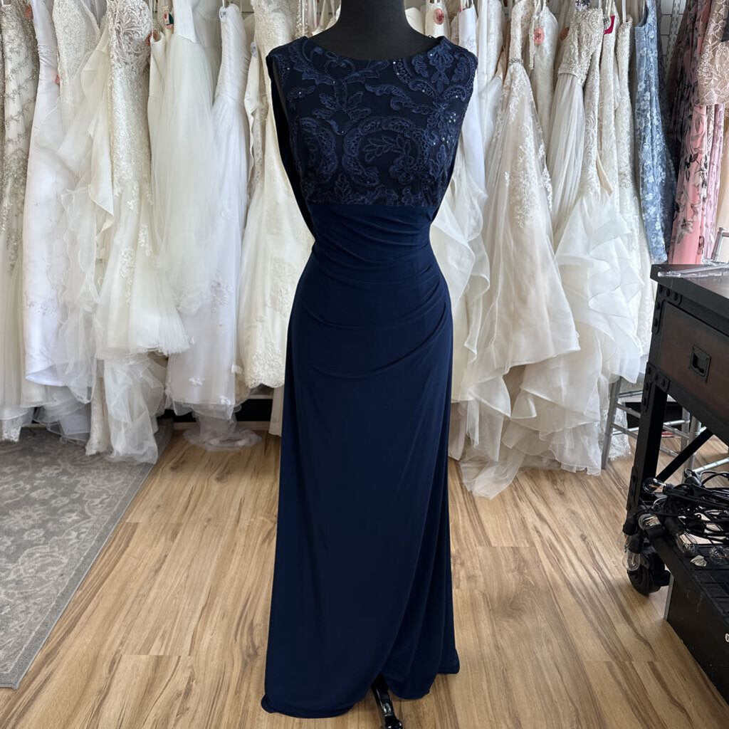 Alex Evenings Navy Lace Top Sleeveless Long Formal Dress 6
