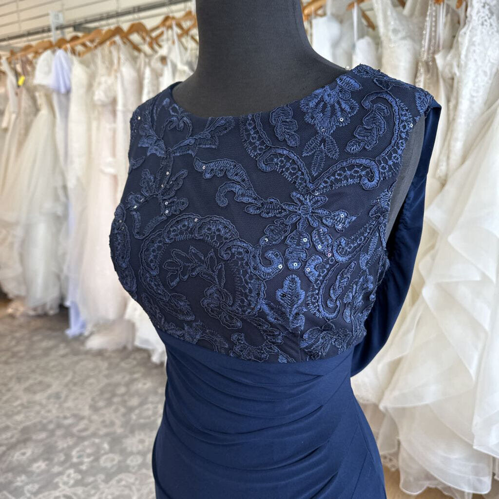 Alex Evenings Navy Lace Top Sleeveless Long Formal Dress 6