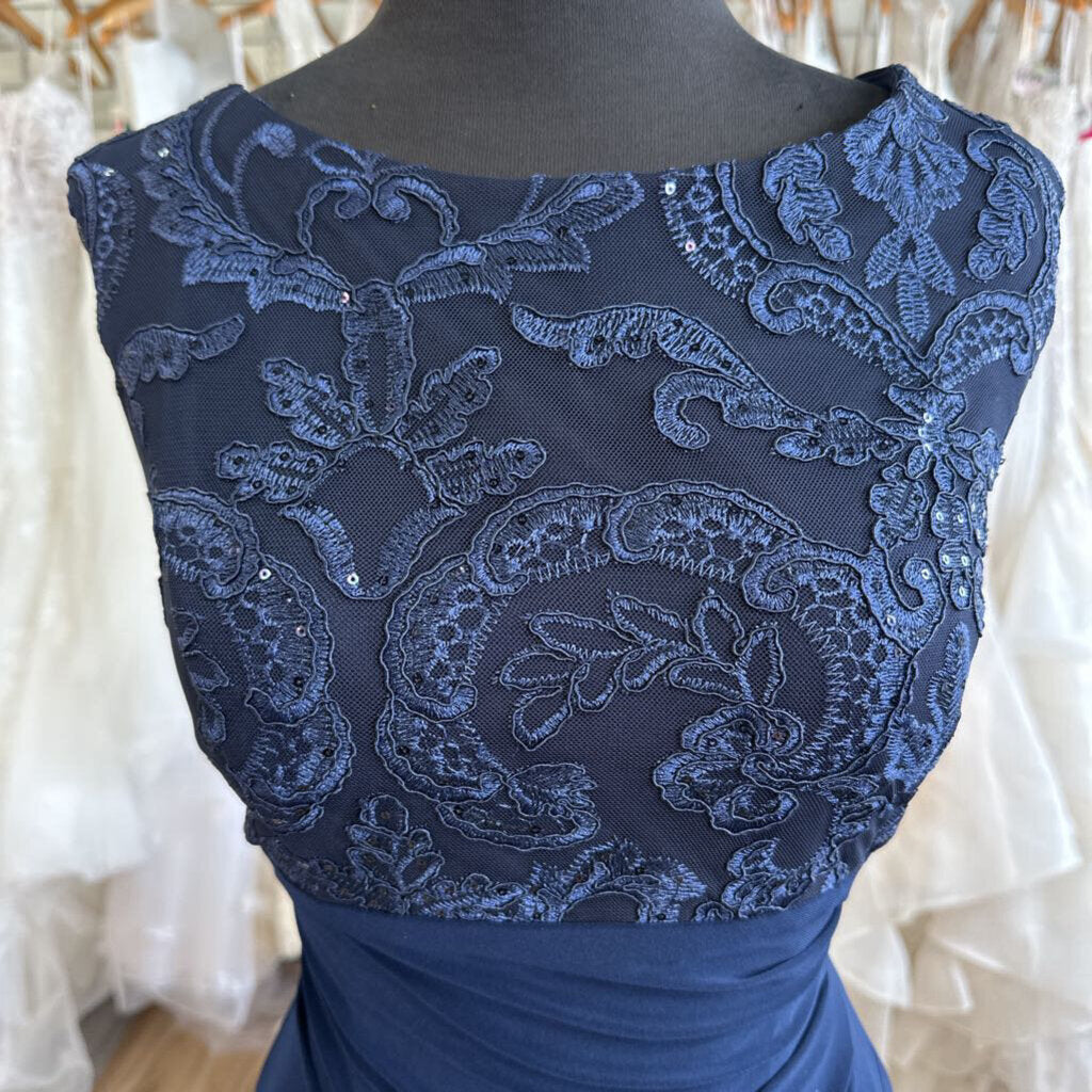 Alex Evenings Navy Lace Top Sleeveless Long Formal Dress 6