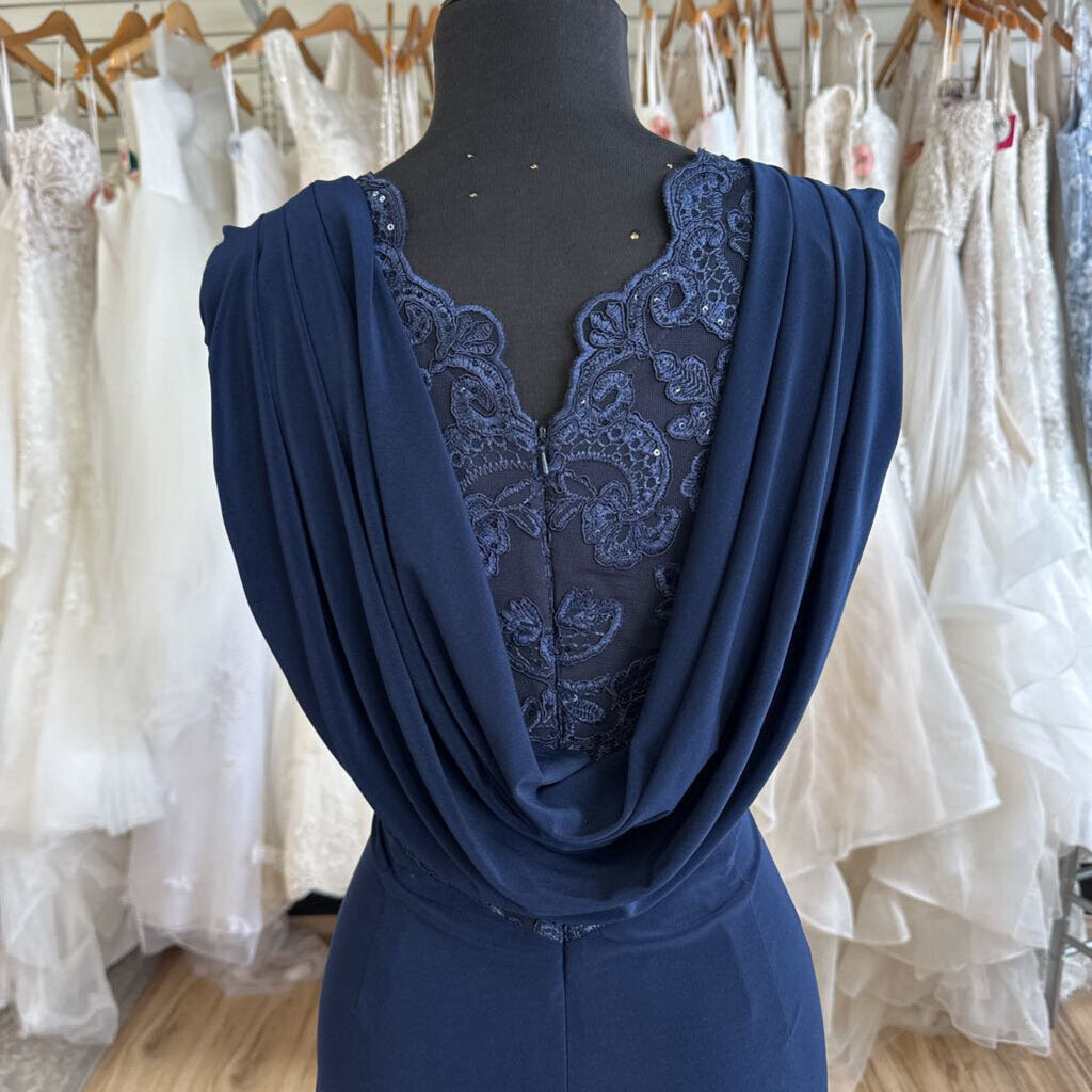 Alex Evenings Navy Lace Top Sleeveless Long Formal Dress 6