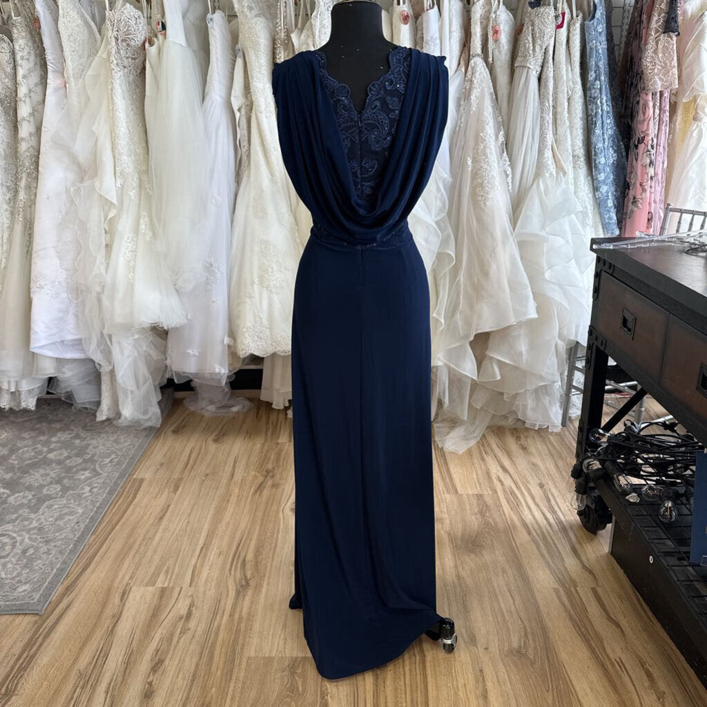 Alex Evenings Navy Lace Top Sleeveless Long Formal Dress 6