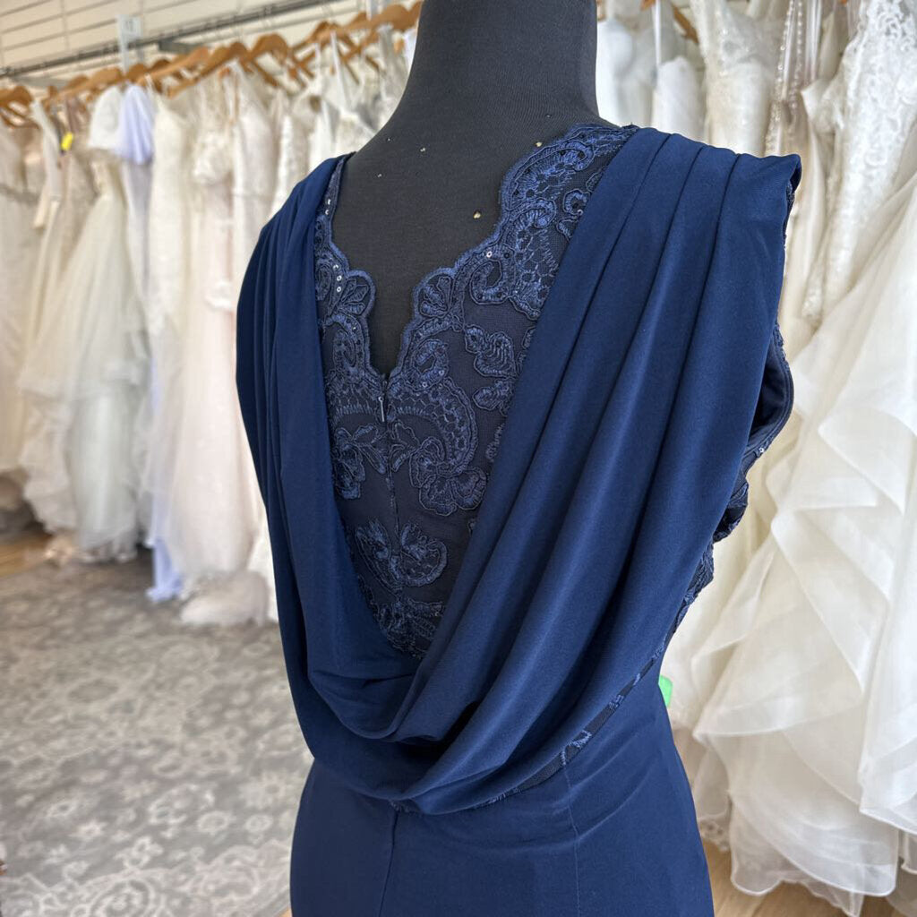 Alex Evenings Navy Lace Top Sleeveless Long Formal Dress 6
