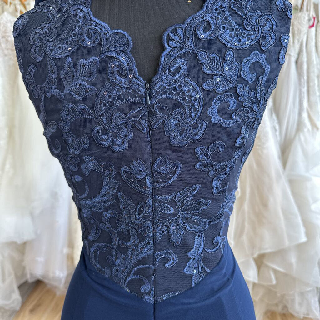 Alex Evenings Navy Lace Top Sleeveless Long Formal Dress 6
