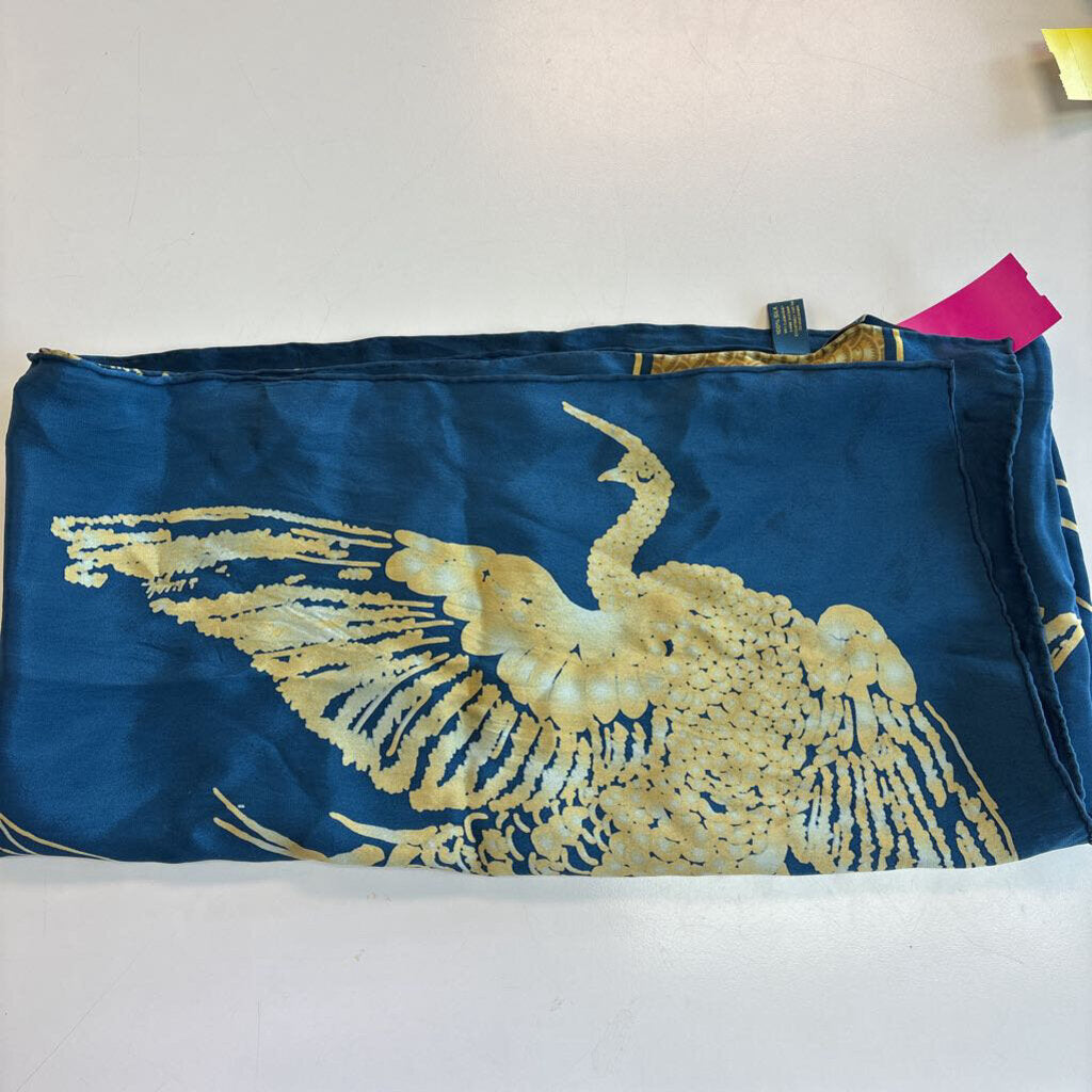 Freer Sackler 100% Silk Teal/ Gold Print Scarf