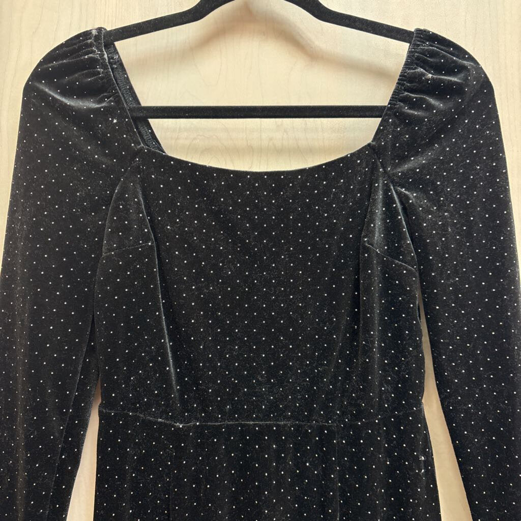 Mi Ami Black Velvet Polka Dotted Long Sleeve Short Formal Dress Small