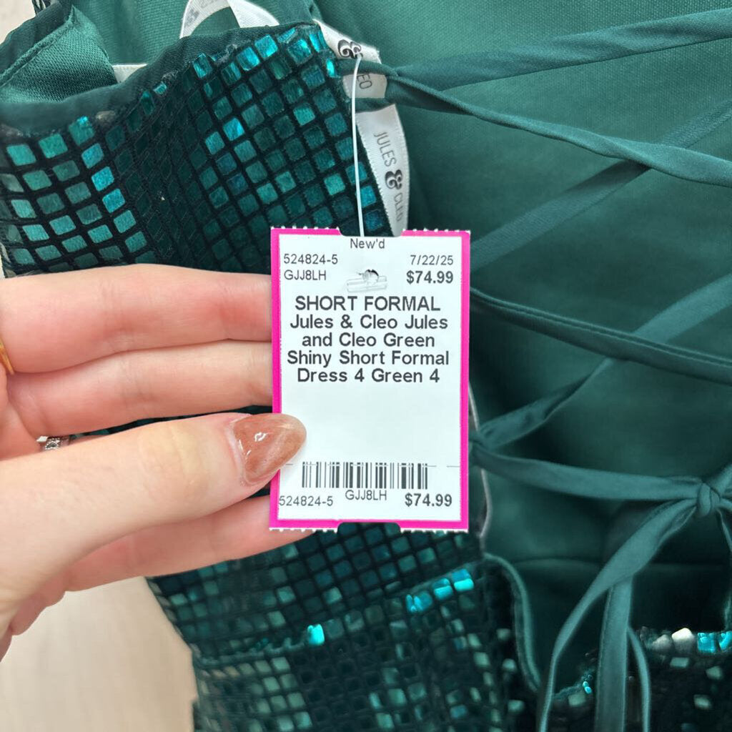 Jules and Cleo Green Shiny Short Formal Dress 4