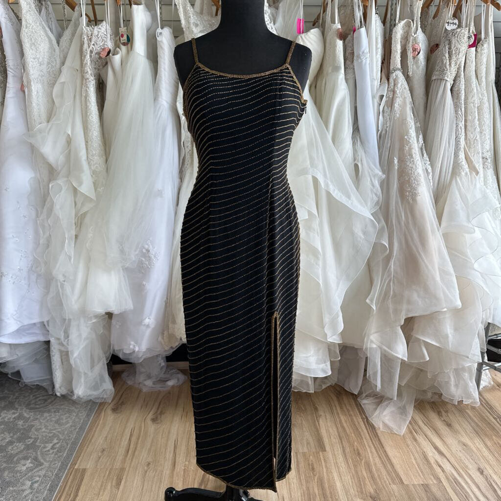 Vintage AJ Bari Black/ Gold Beaded Long Formal Dress 6