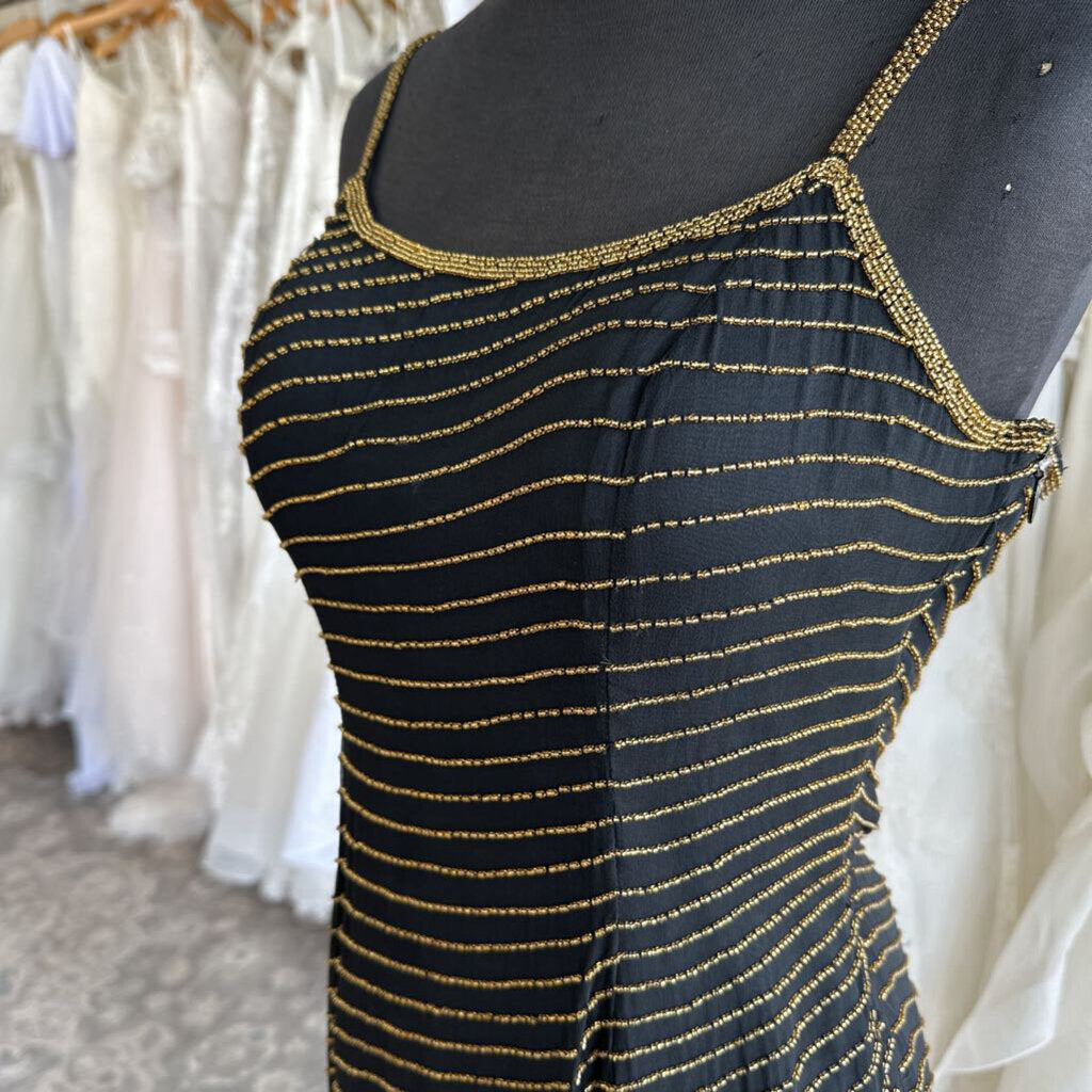 Vintage AJ Bari Black/ Gold Beaded Long Formal Dress 6