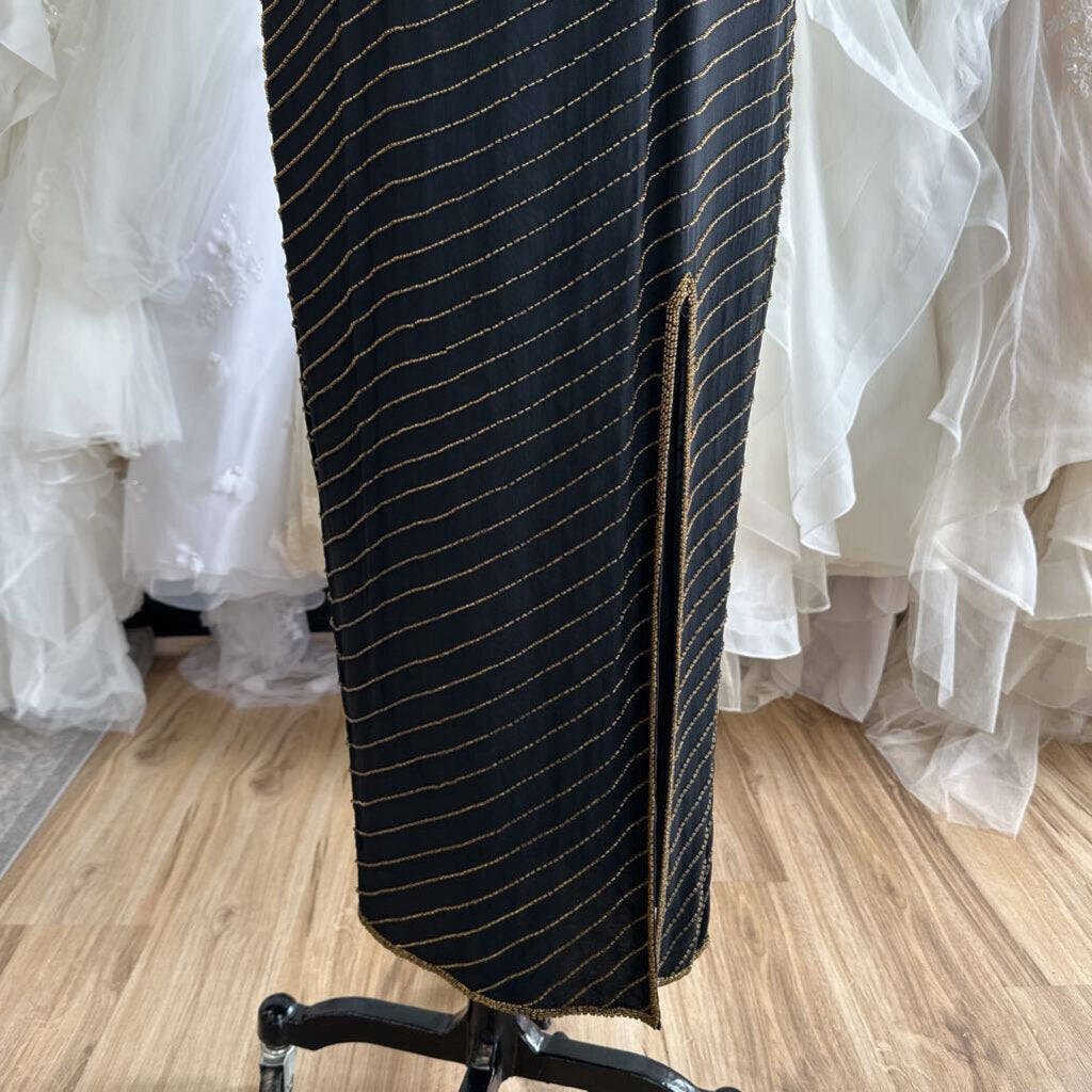 Vintage AJ Bari Black/ Gold Beaded Long Formal Dress 6