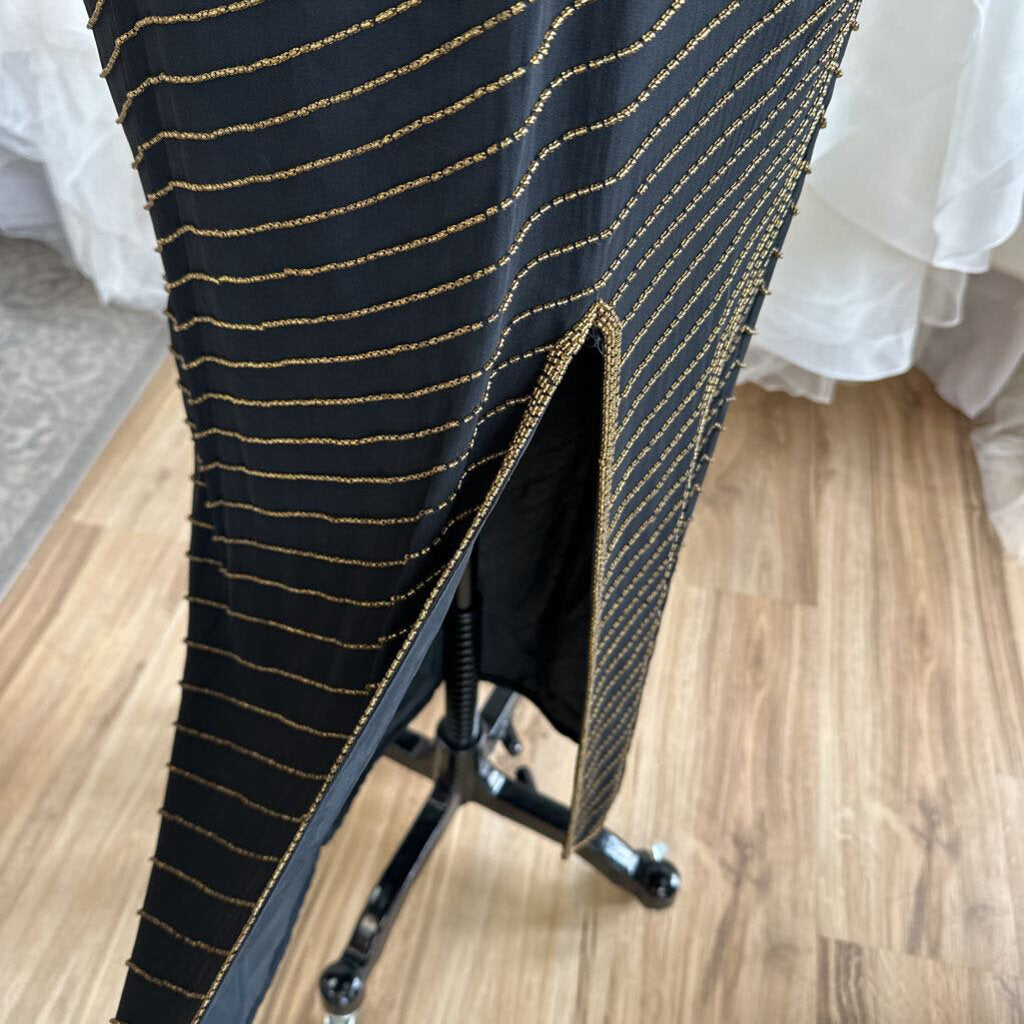 Vintage AJ Bari Black/ Gold Beaded Long Formal Dress 6