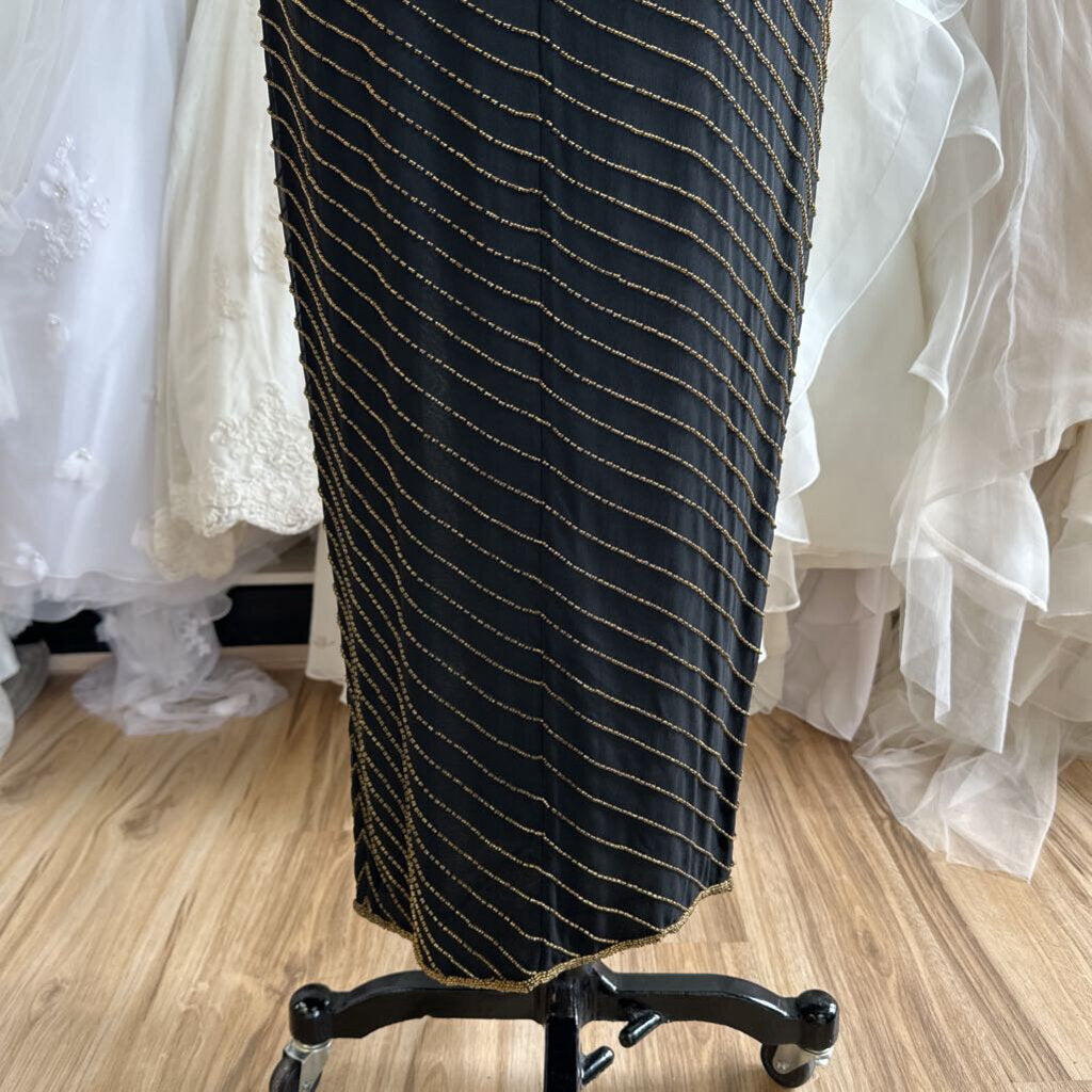 Vintage AJ Bari Black/ Gold Beaded Long Formal Dress 6