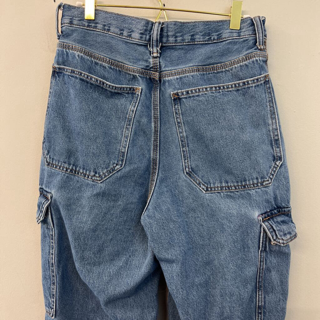 H&M Medium Wash Baggy Fit Cargo Jeans 28