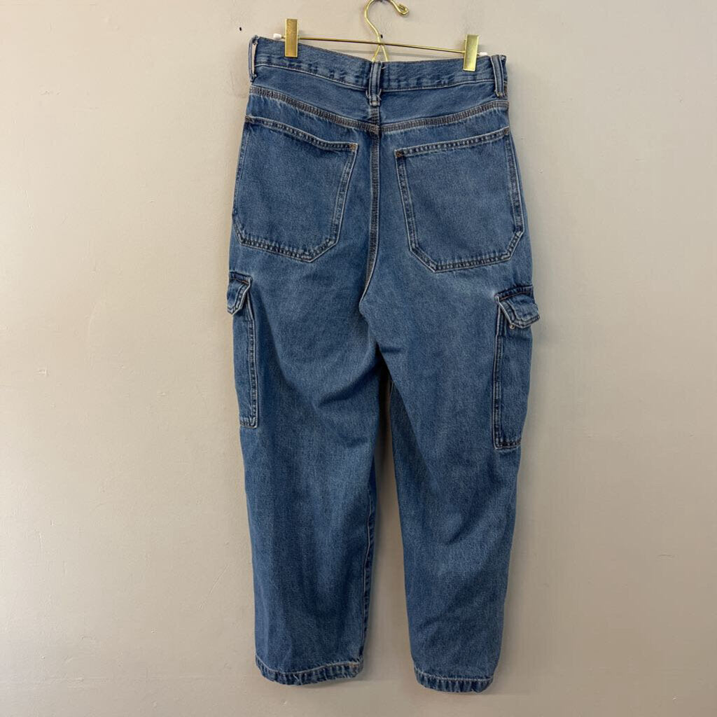 H&M Medium Wash Baggy Fit Cargo Jeans 28